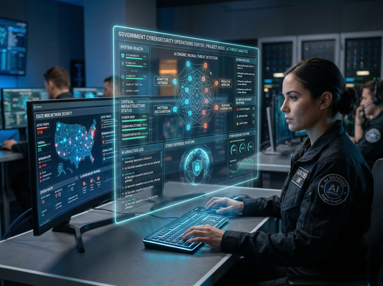 artificial intelligence system interface with cybersecurity and government technology concept