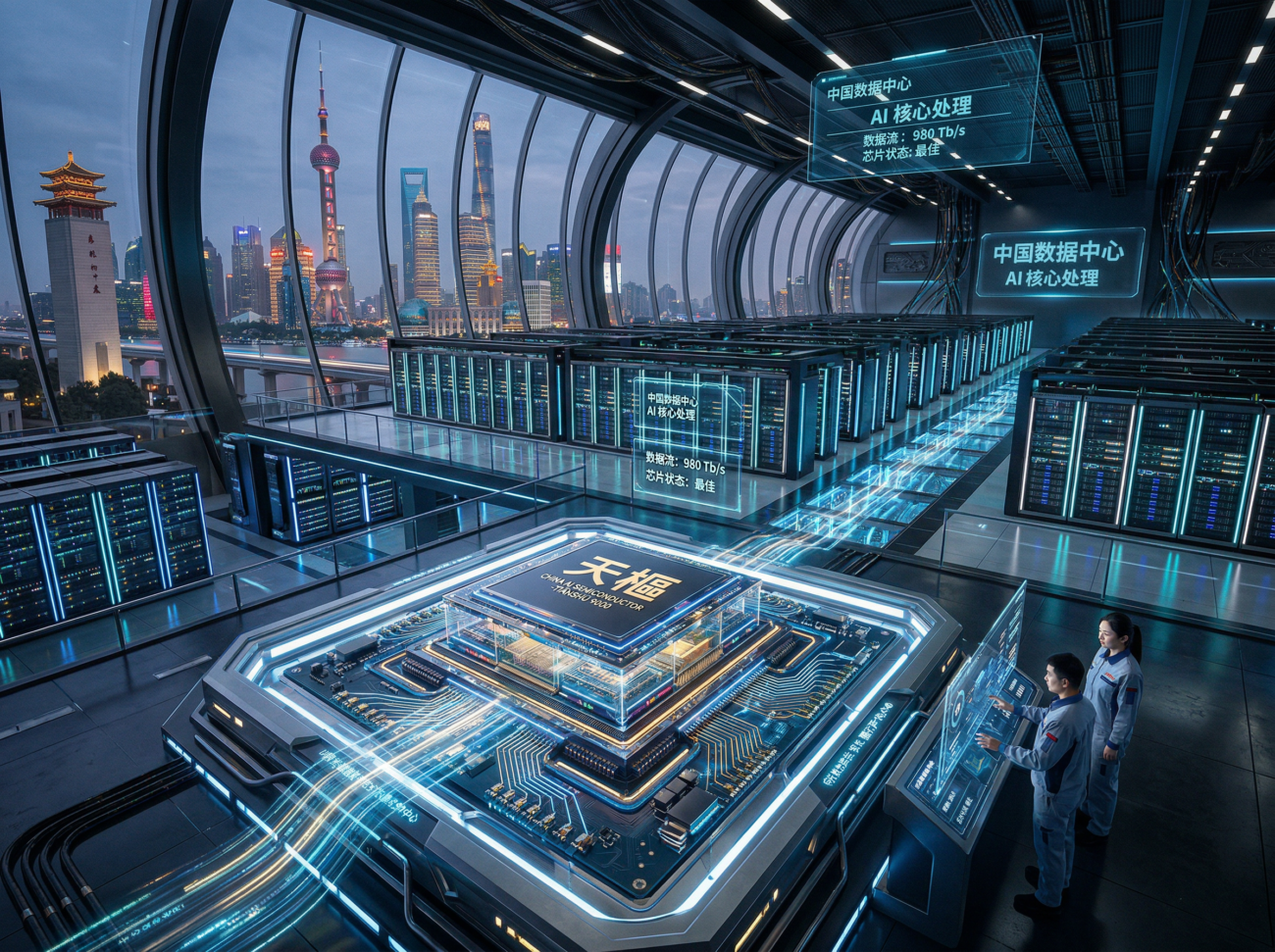 AI semiconductor chip futuristic China technology data center