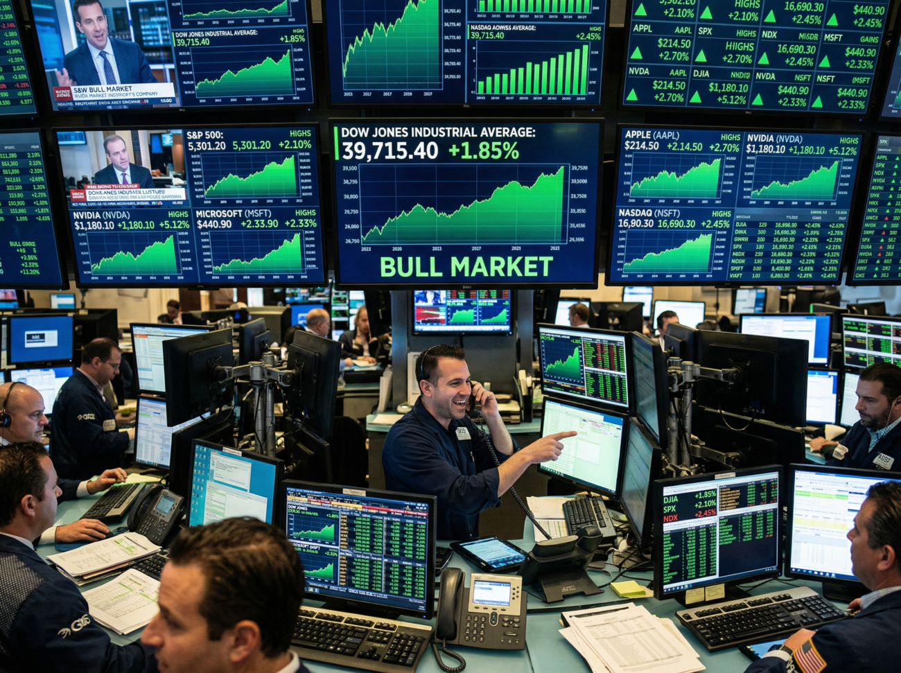 Wall Street trading screens bullish