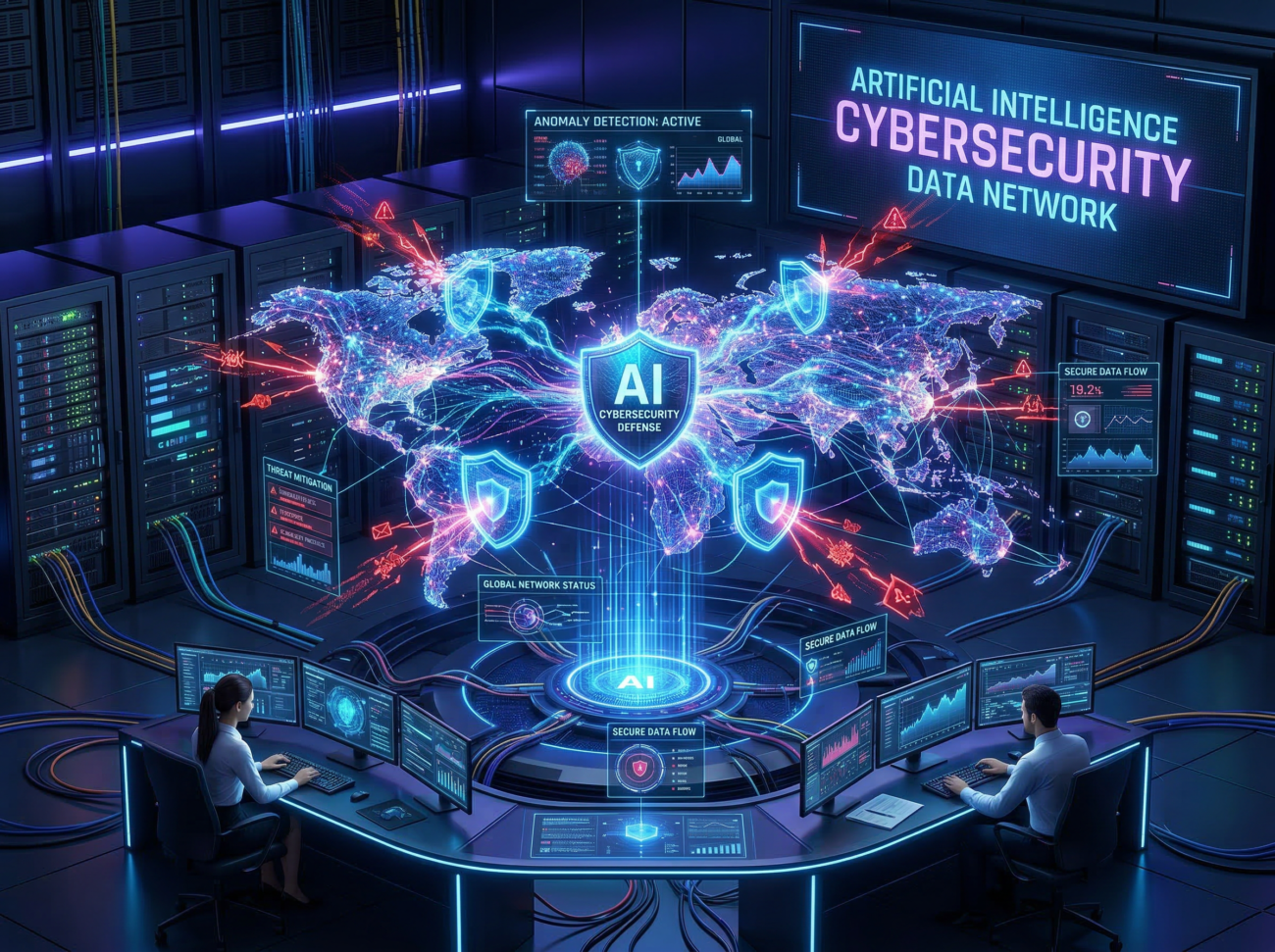 artificial intelligence cybersecurity data network concept