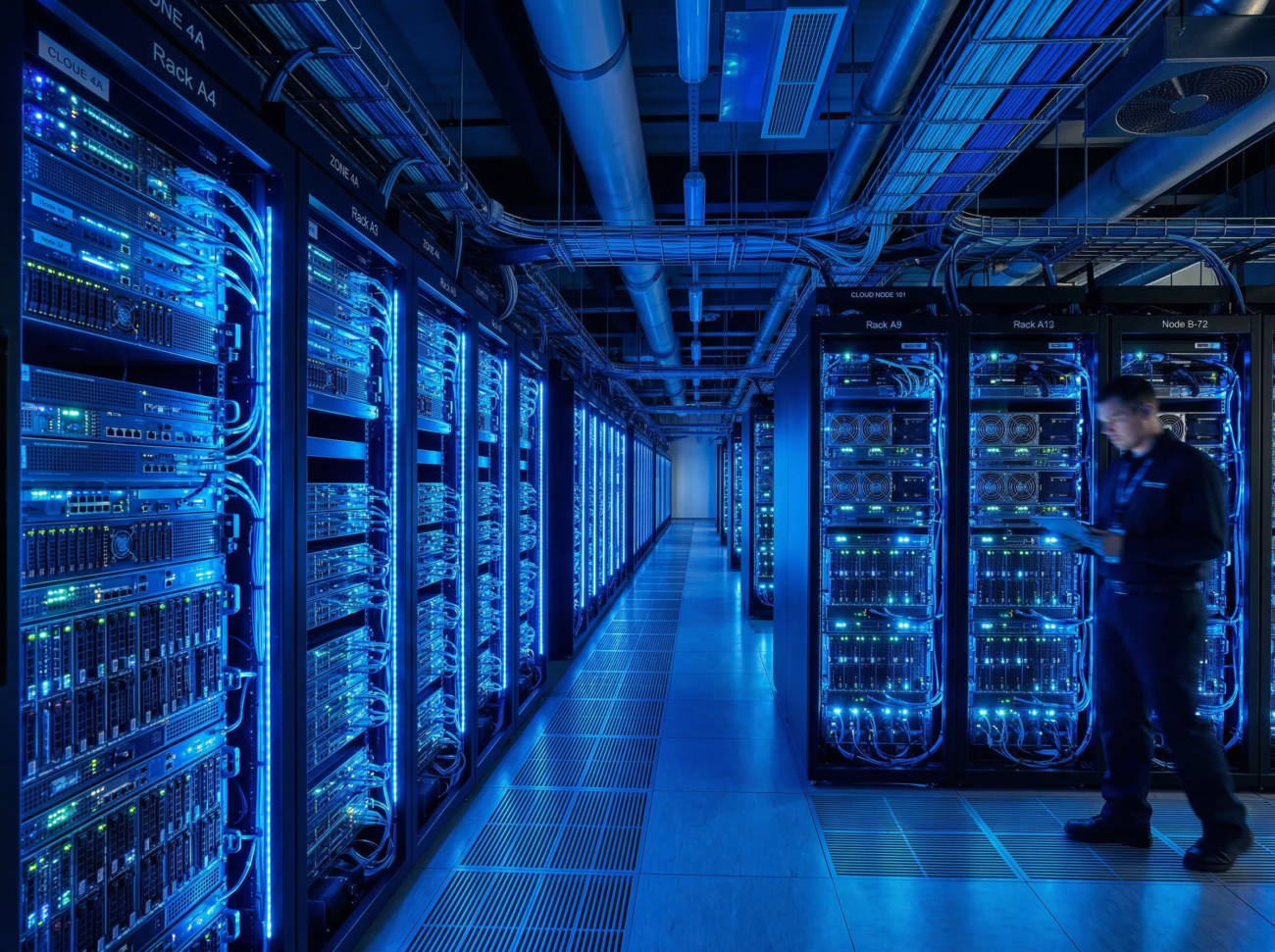 cloud computing servers blue lighting technology