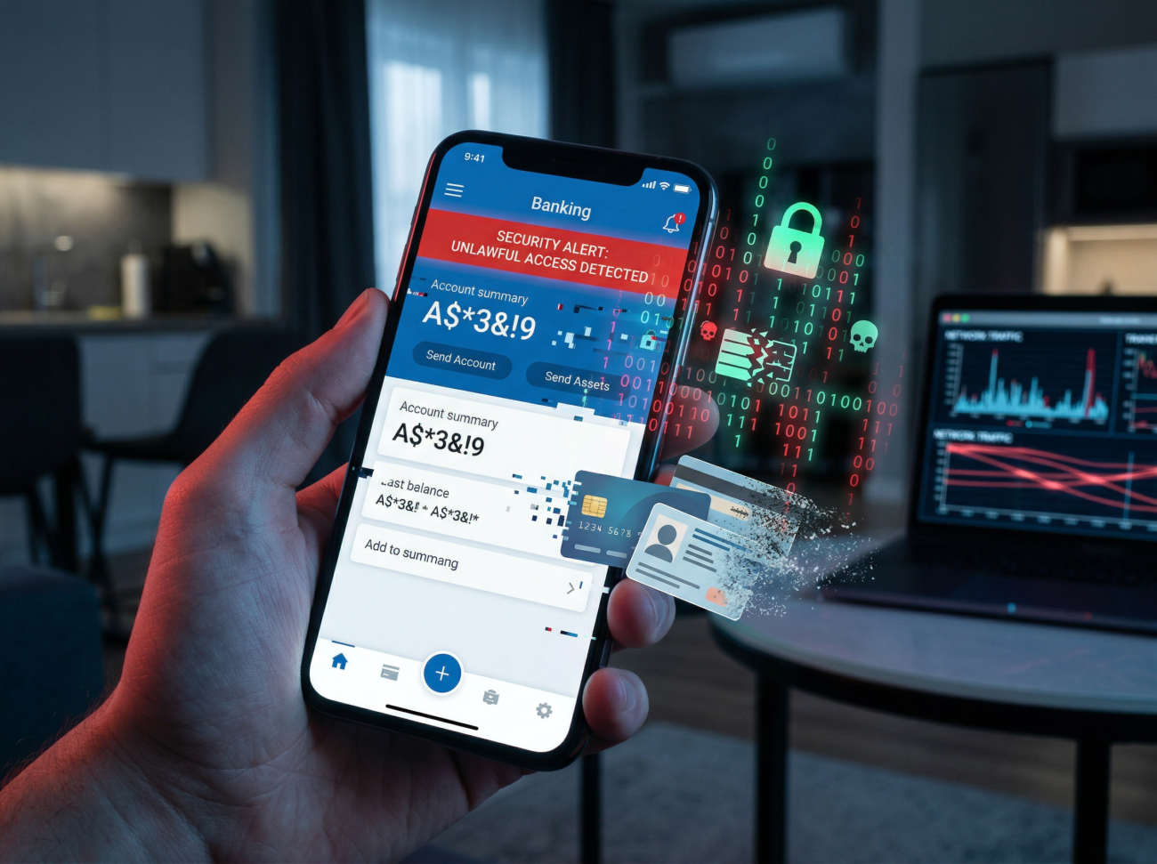 digital banking app glitch cybersecurity data breach concept mobile finance
