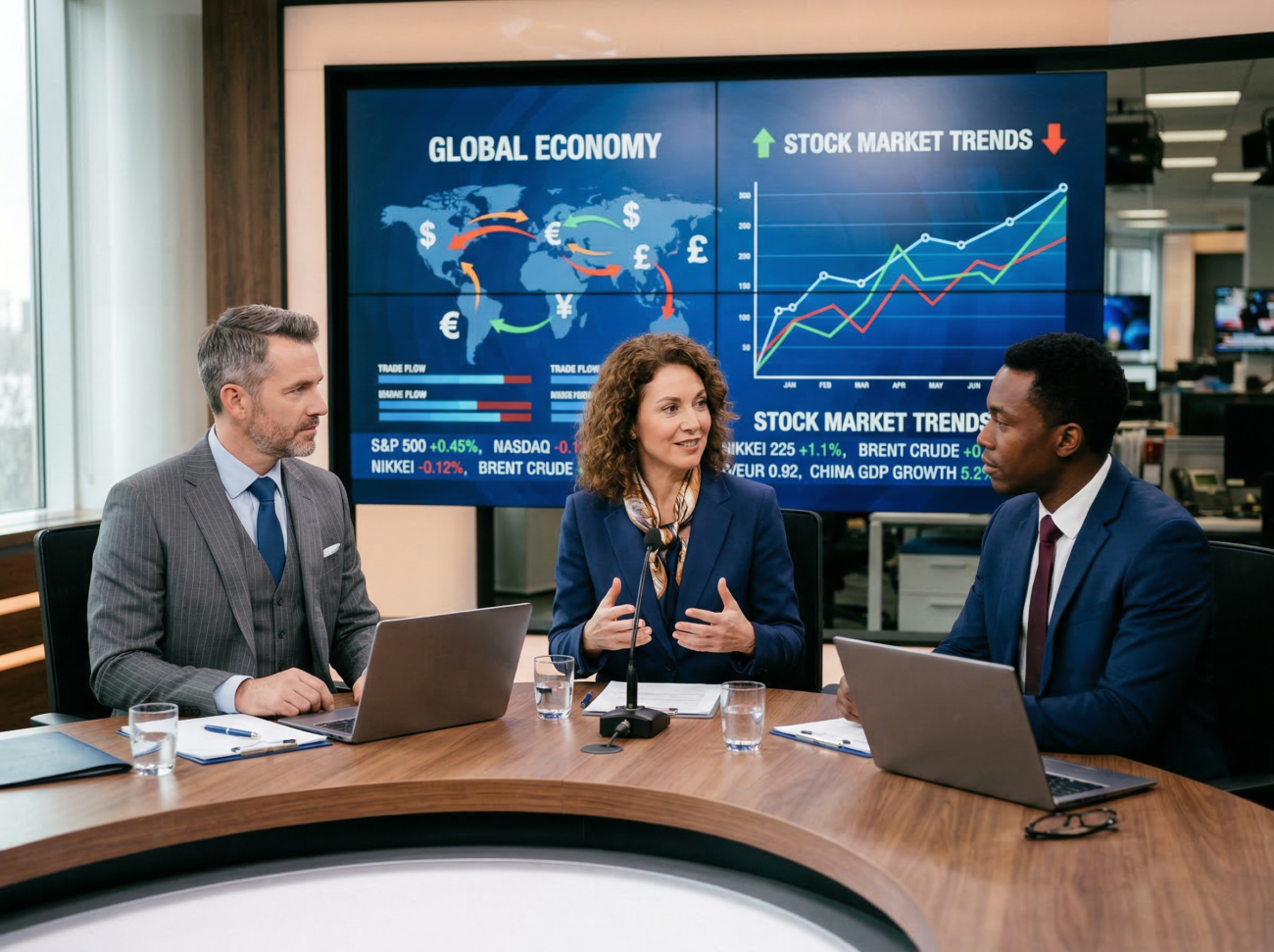 financial analysts stock market discussion global economy