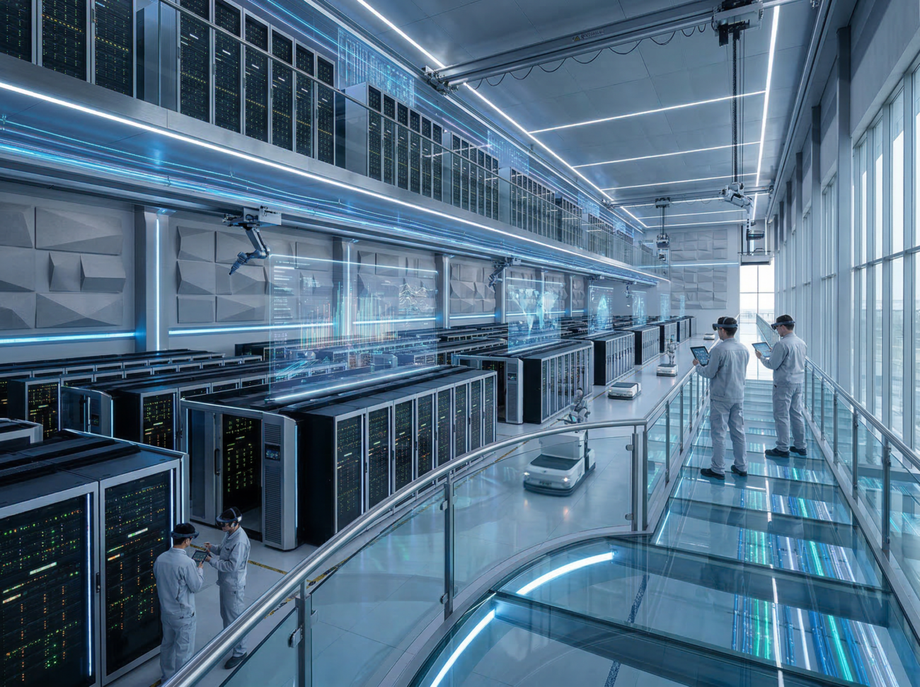massive ai data center servers futuristic technology facility