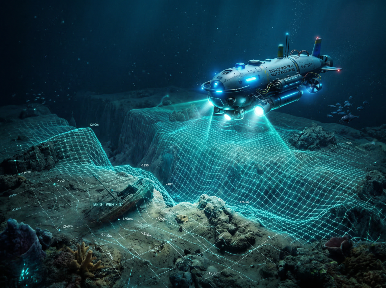 ocean floor mapping sonar grid futuristic naval technology