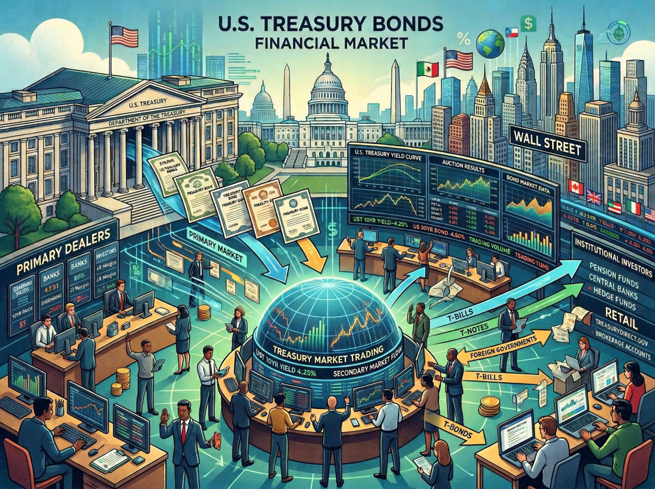 us treasury bonds financial market illustration