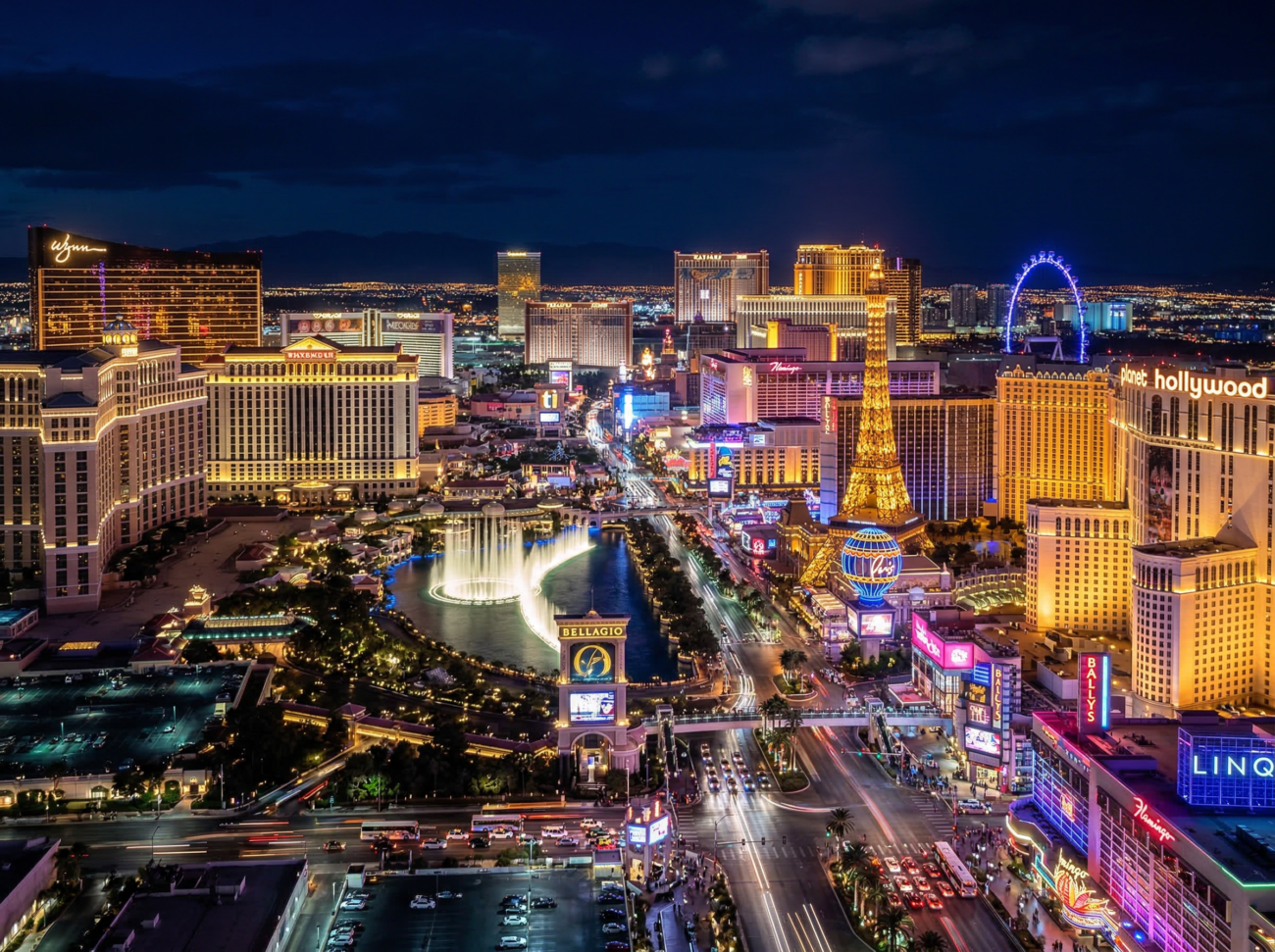 las vegas casino resort skyline night lights