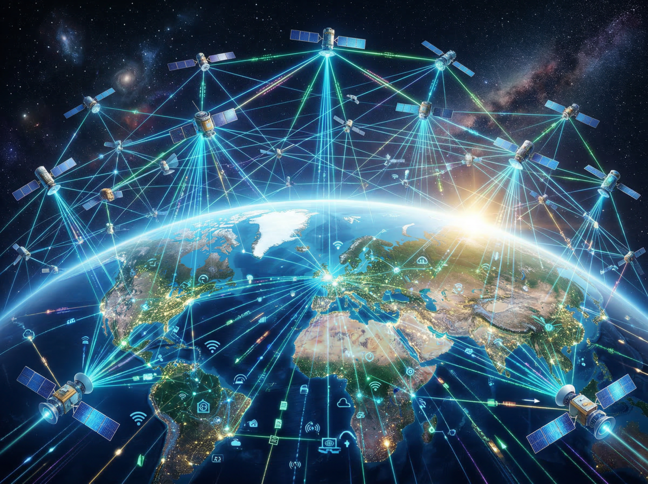 space satellites network earth digital connectivity concept