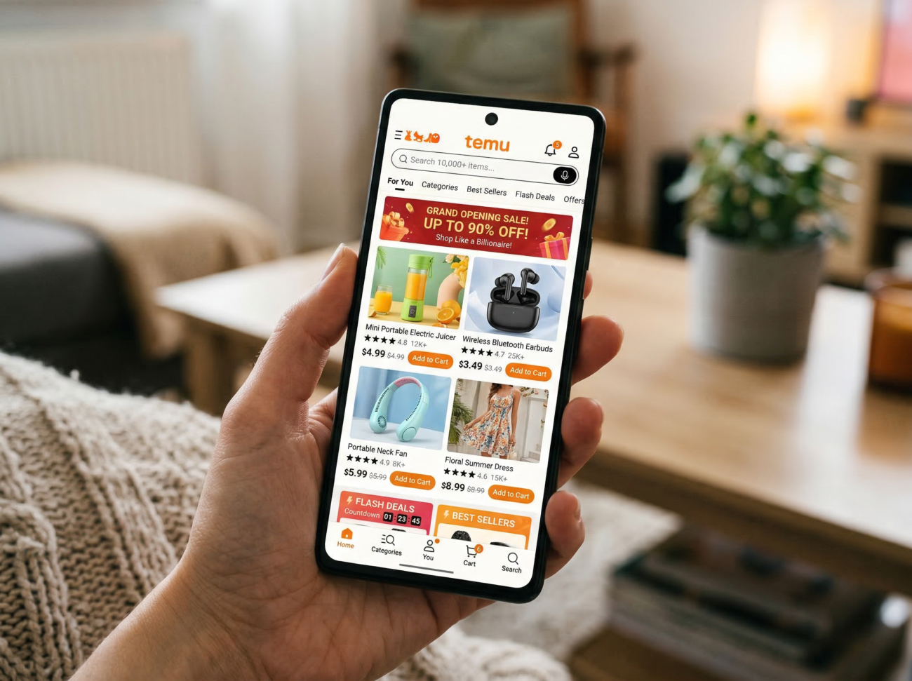 temu app ecommerce mobile shopping interface