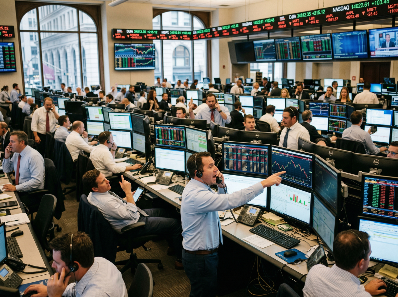 wall street trading floor stock market traders screens