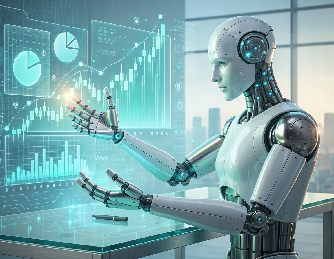 AI disruption finance concept robot and charts