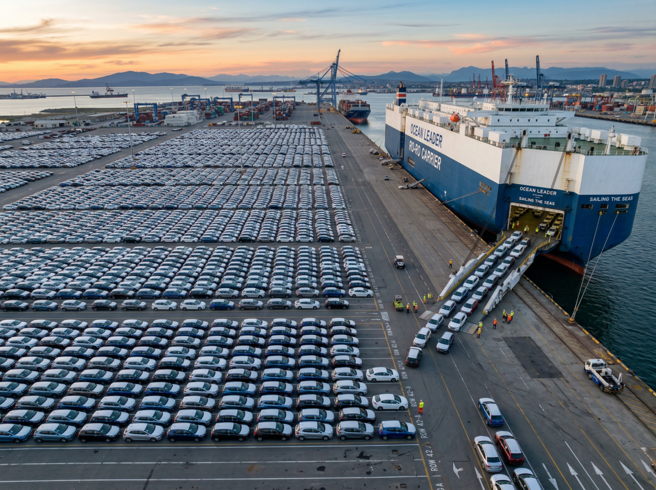 car export port vehicles lined shipping