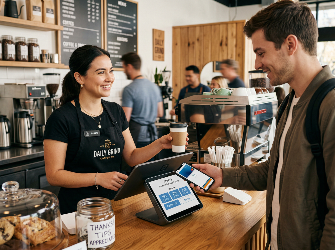 coffee shop barista digital payment tipping