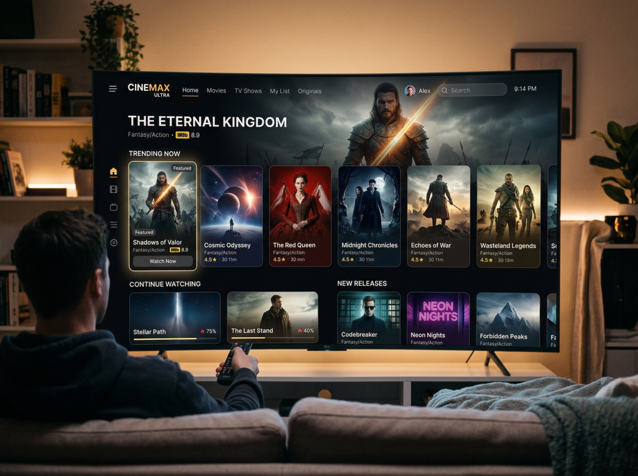 streaming platform interface cinematic content grid