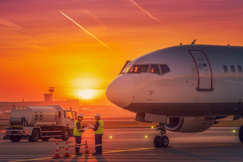 airplane runway sunset fuel crisis dramatic