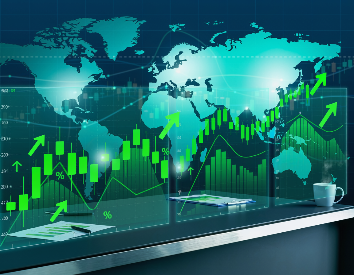 asian stock market rally green charts world map