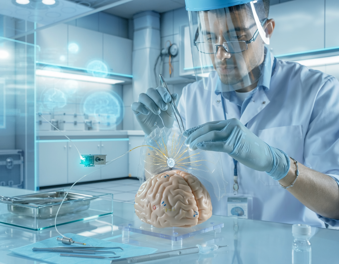 brain computer interface neural implant futuristic lab