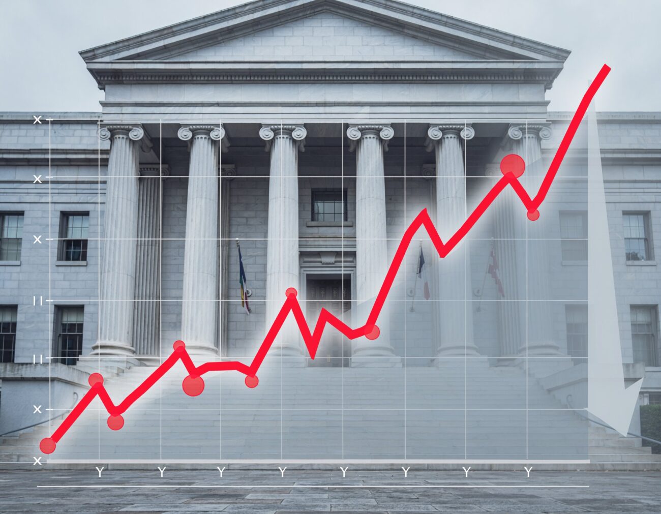 central bank building inflation chart overlay crisis
