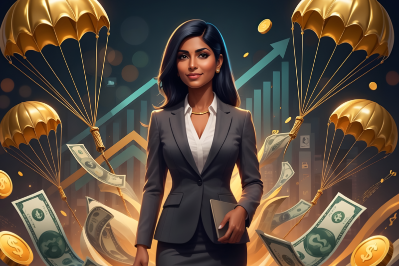 corporate executive golden parachute concept money explosion