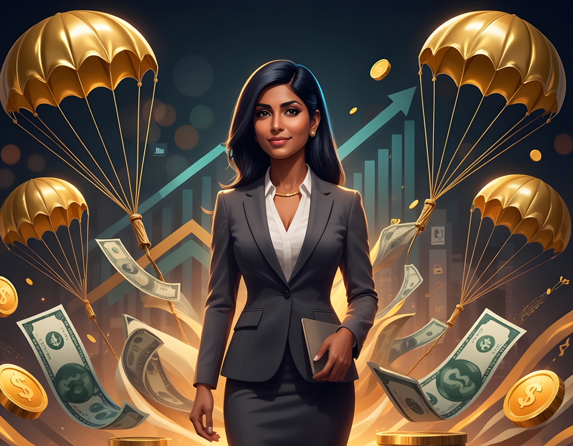 corporate executive golden parachute concept money explosion