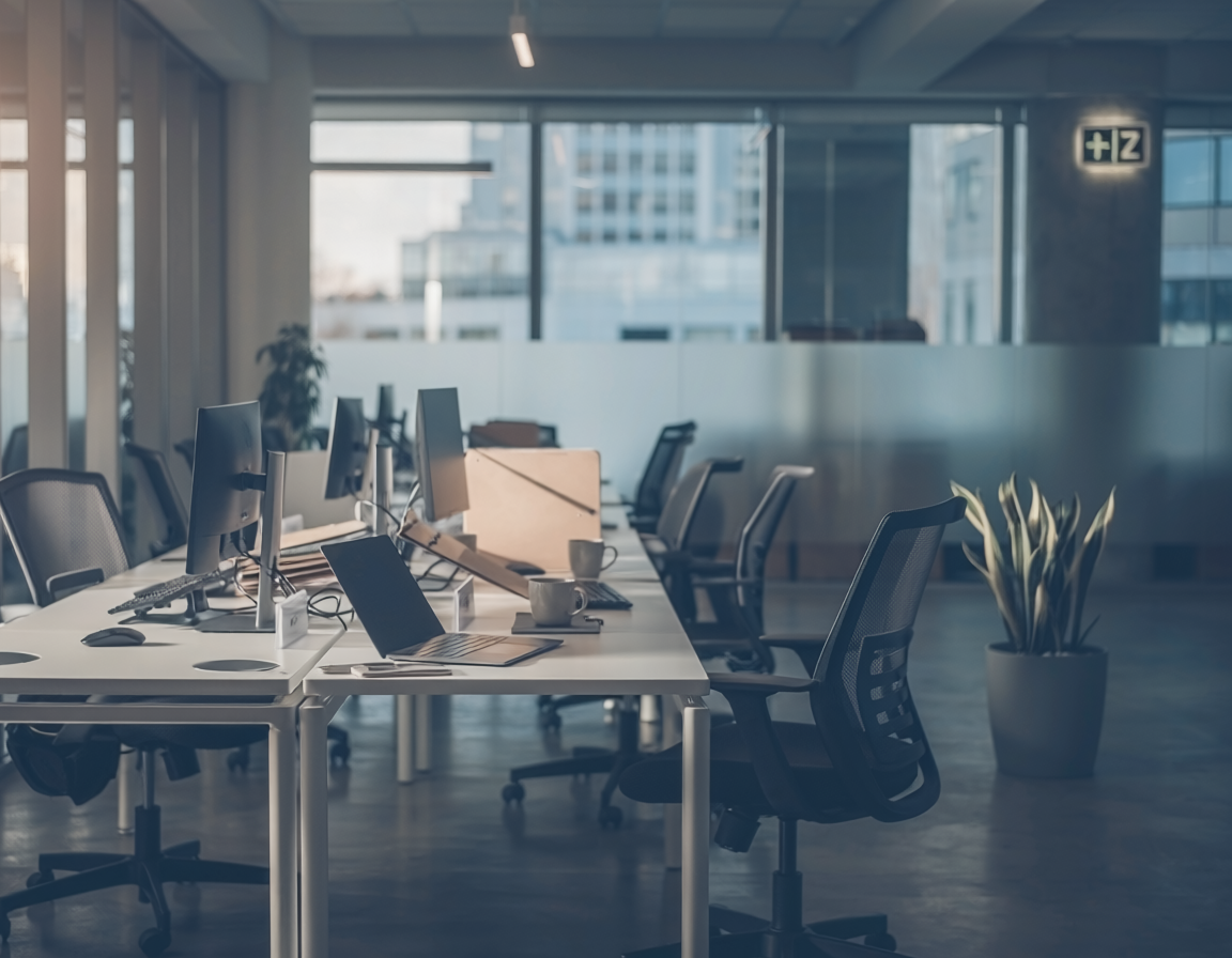 corporate layoffs concept empty office desks
