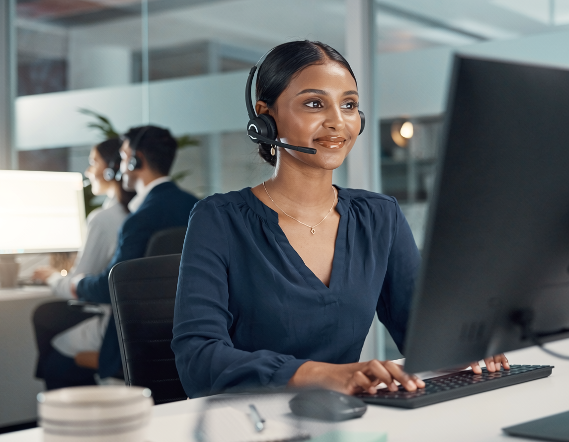 customer support agent headset modern office