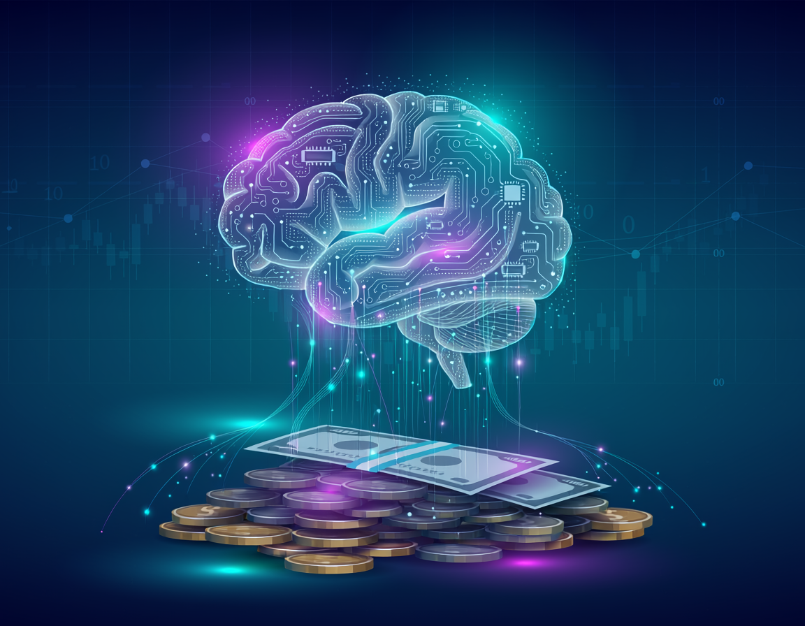 digital brain vs money concept