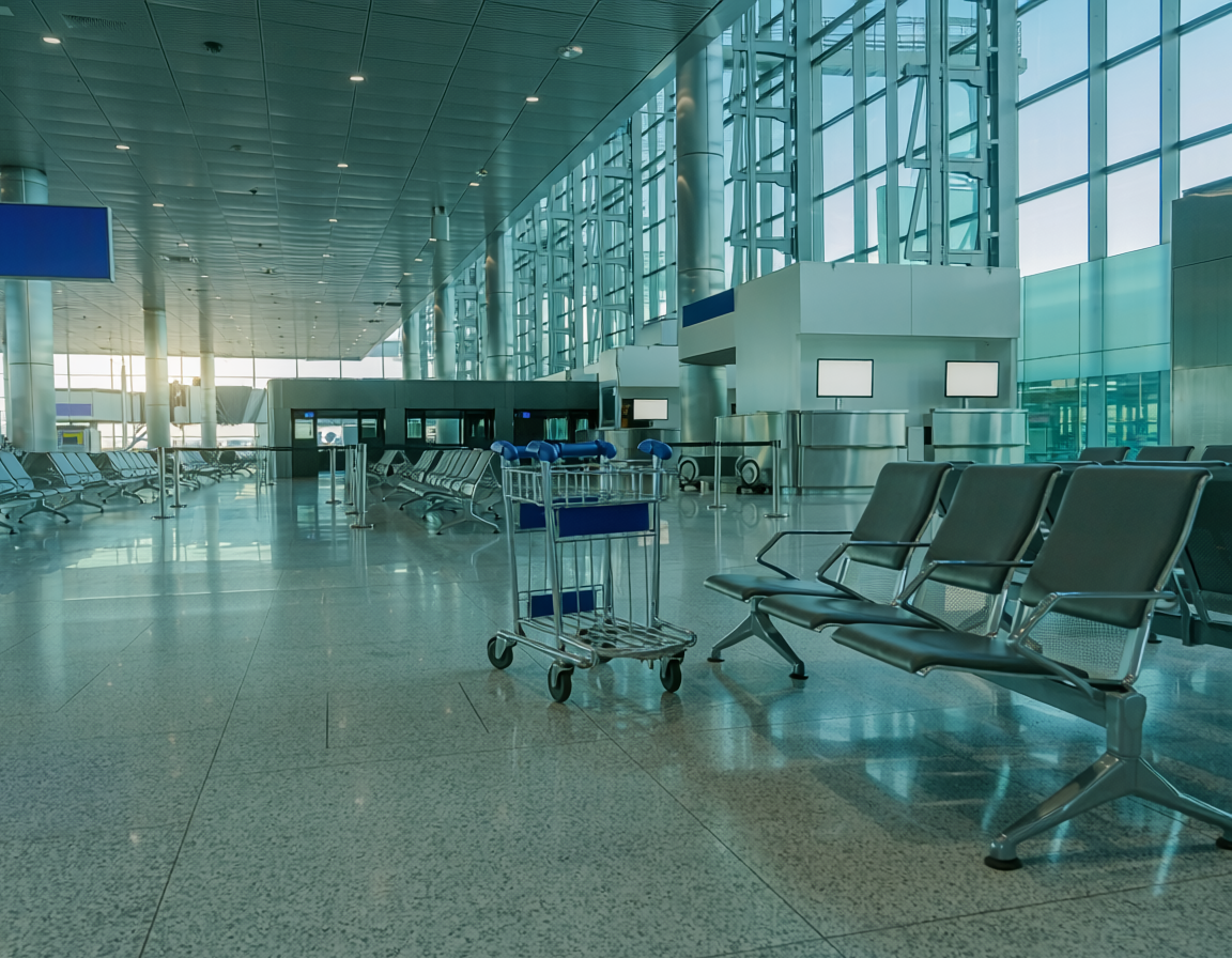 empty airport terminal global travel disruption