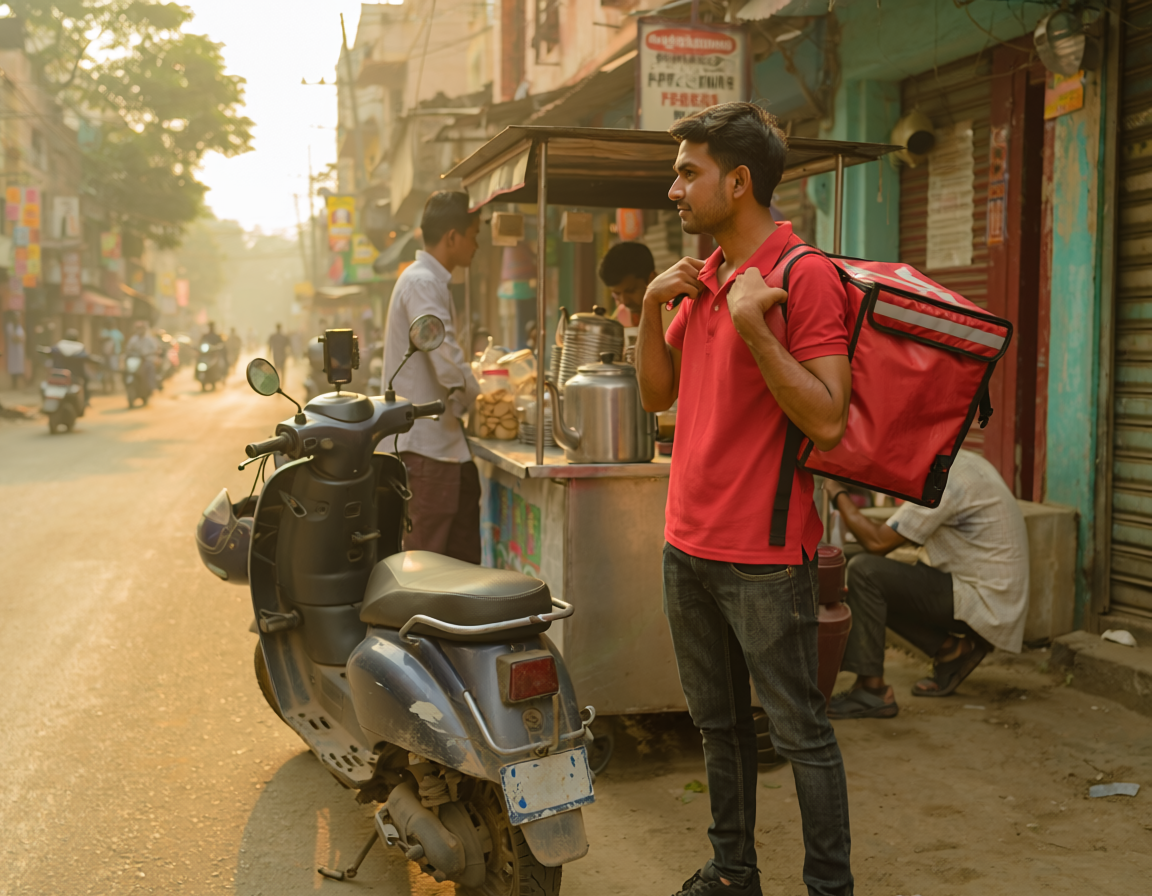 food delivery rider india zomato bag