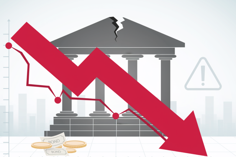 government debt crisis concept red graph