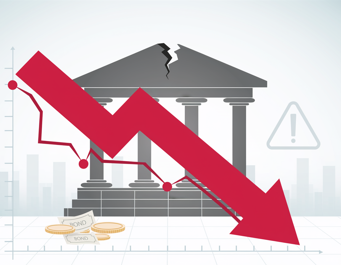 government debt crisis concept red graph