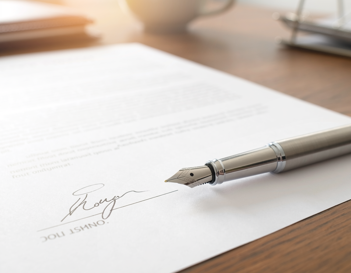 legal document contract close up signature pen