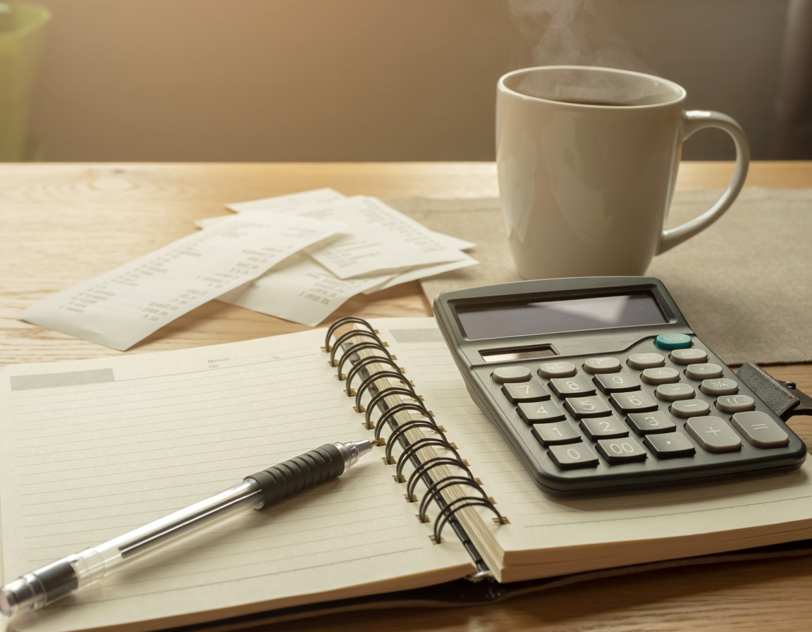 personal finance planning desk notebook calculator