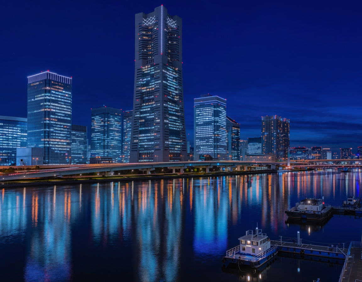 tokyo financial district skyline night