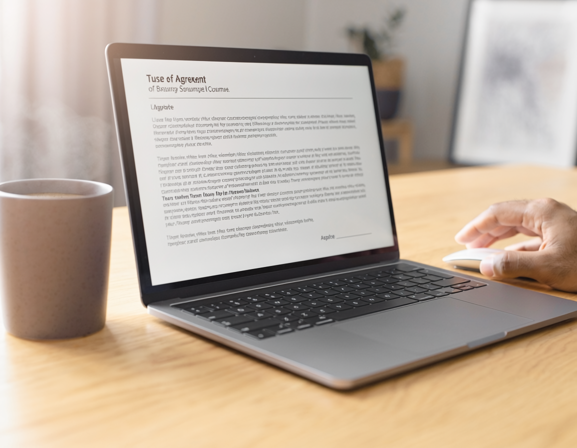 user agreement document laptop terms of service screen