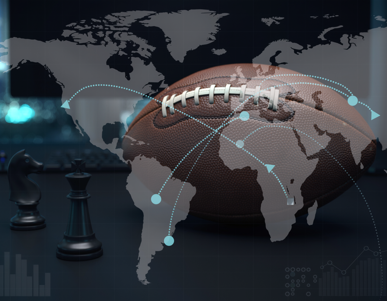 world map overlay football geopolitics conflict concept