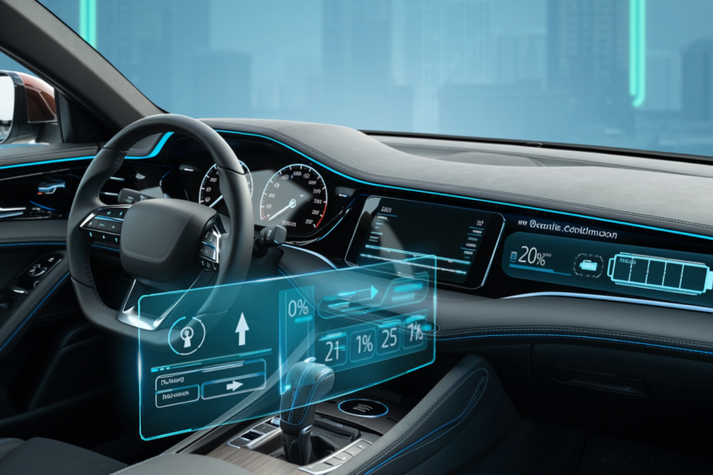ford style electric vehicle futuristic AI interface