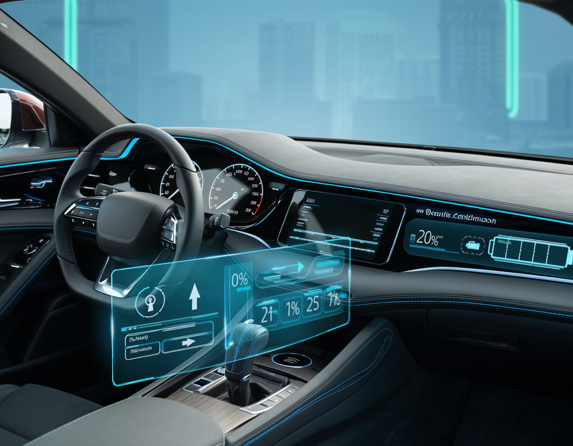 ford style electric vehicle futuristic AI interface