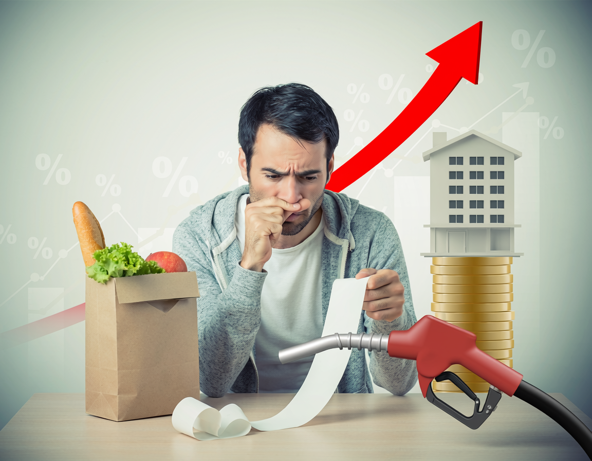 inflation concept grocery prices gas station rent increase