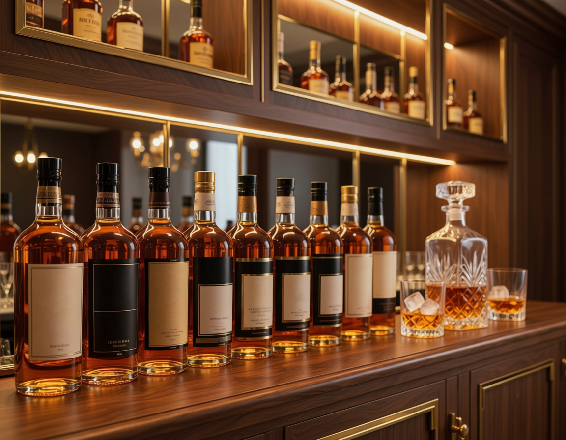 whiskey bottles luxury bar display